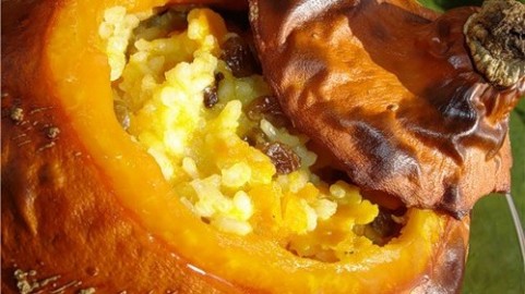 Baked Pumpkin with Millet and Dried Fruits